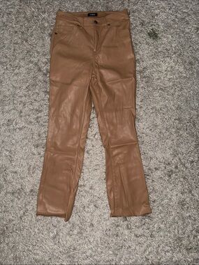 Express Straight-Leg Faux Leather Pants in Tan
